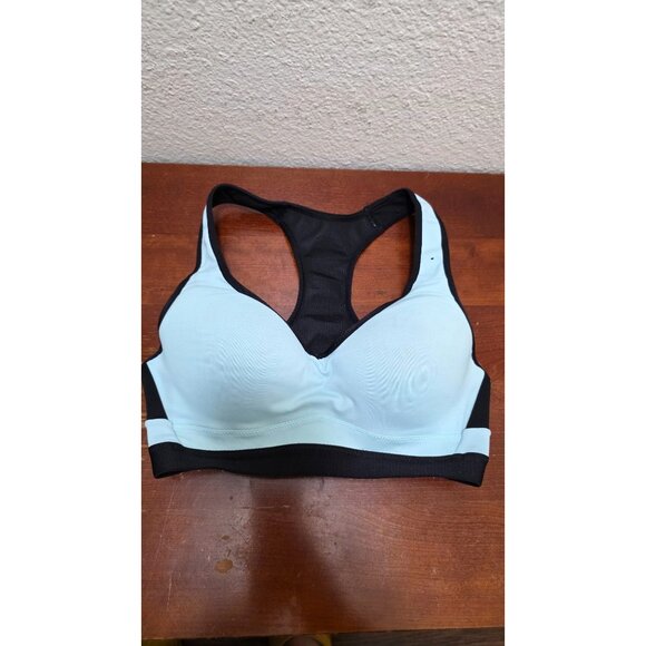 Women's Sports Bra Racerback Light Blue & Black Size 32C Keep It Real - Picture 2 of 5
